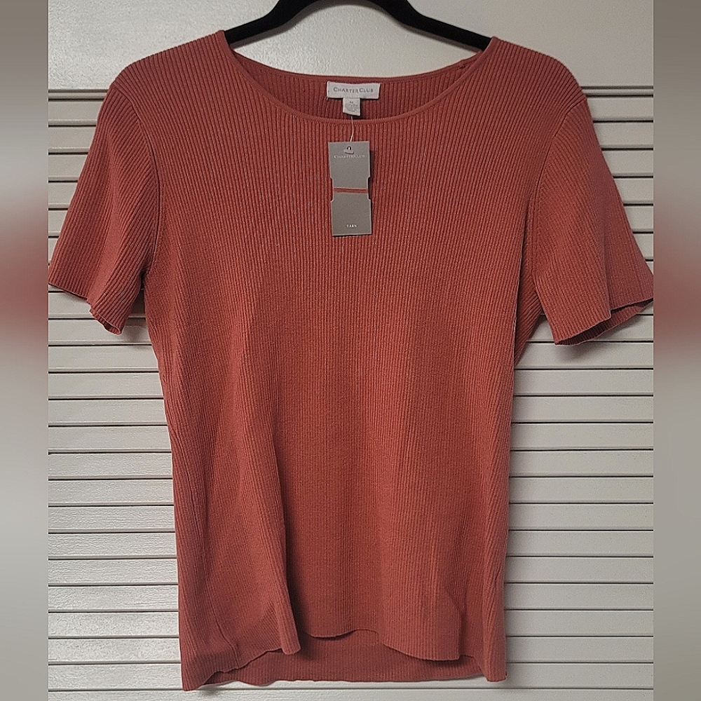 Charter Club - (NWT) Silk & Cotton Ribbed Square Neckline Top